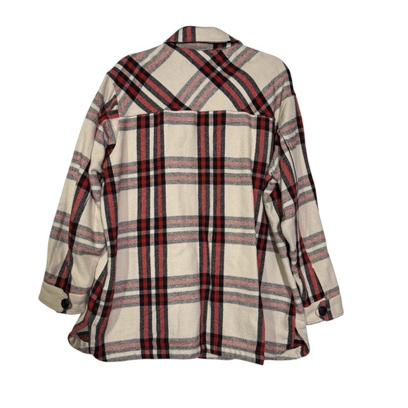 Lucky Brand Plaid Shacket Flannel Oversized Cream Black Red Size Large - Picture 3 of 14